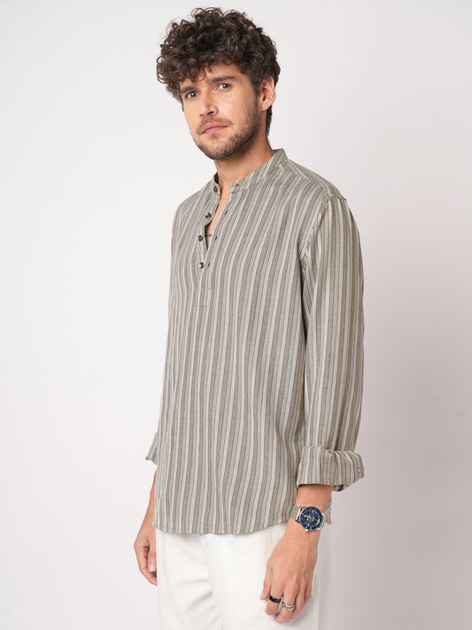 Grey Mist Awning Stripe Kurta