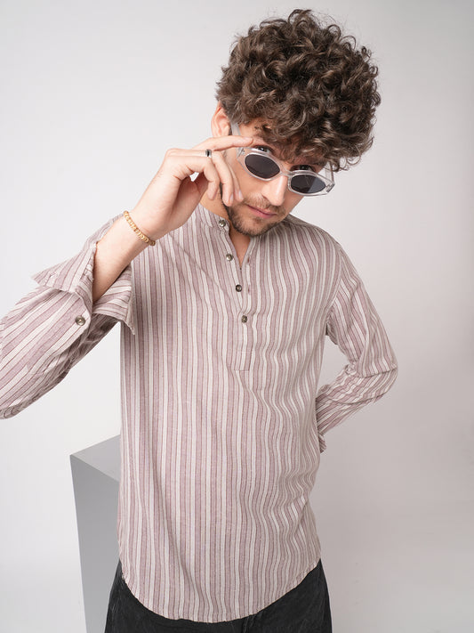 Cordovan Maroon Awning Stripe Kurta