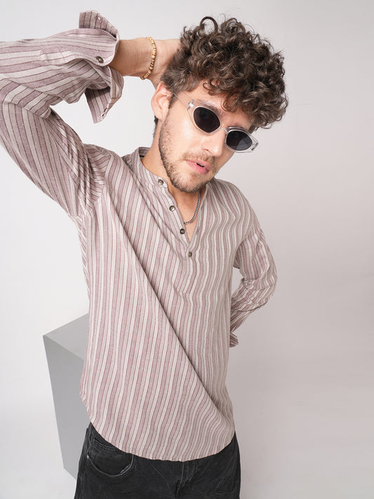 Cordovan Maroon Awning Stripe Kurta