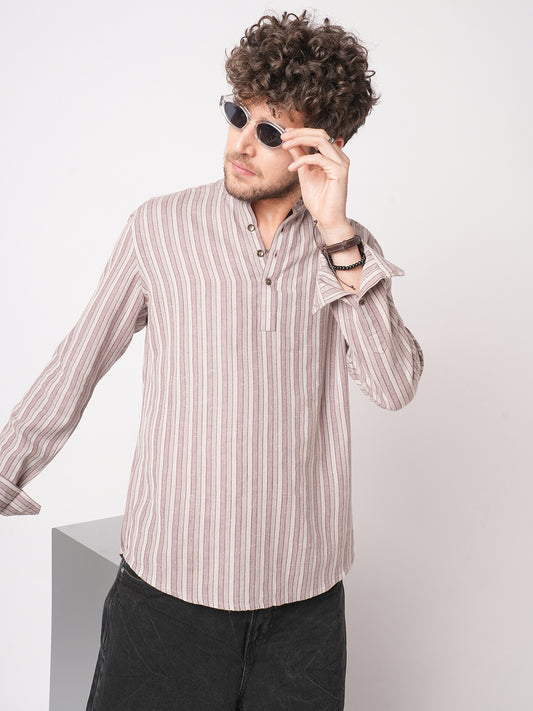Cordovan Maroon Awning Stripe Kurta