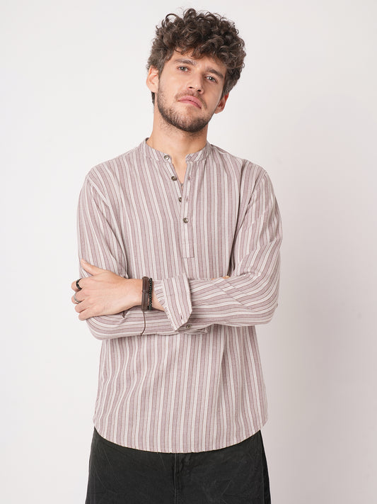 Cordovan Maroon Awning Stripe Kurta