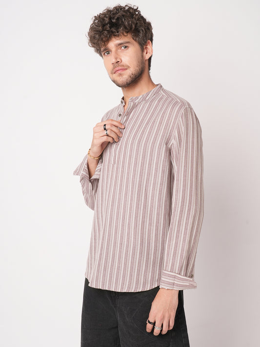 Cordovan Maroon Awning Stripe Kurta