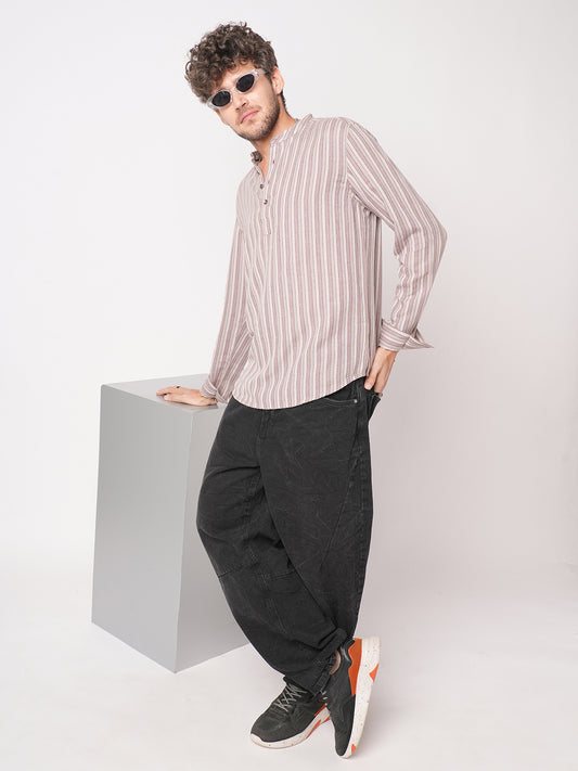 Cordovan Maroon Awning Stripe Kurta