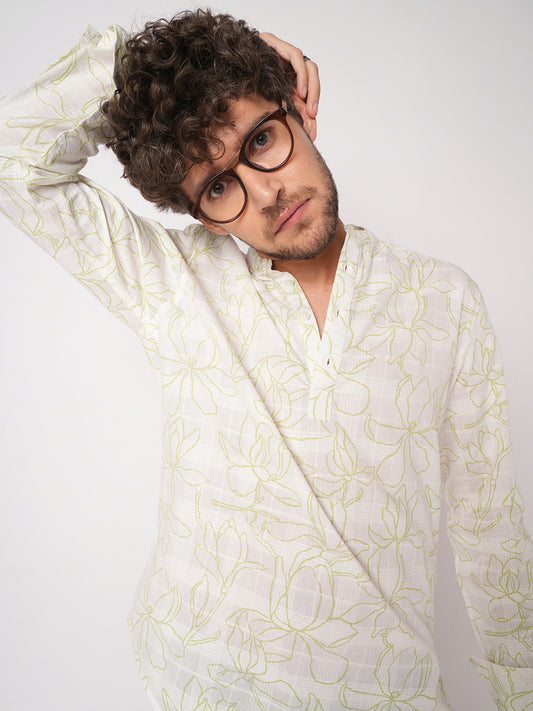 White Wildflower Sketch Kurta