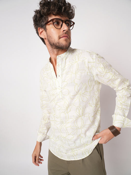 White Wildflower Sketch Kurta