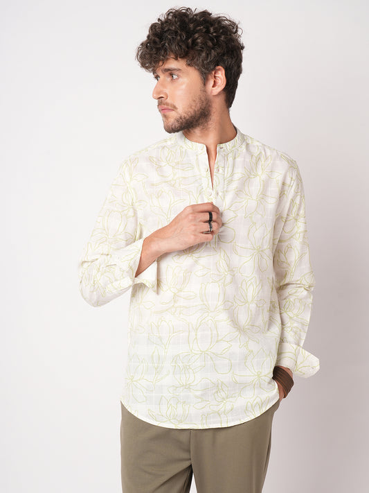 White Wildflower Sketch Kurta