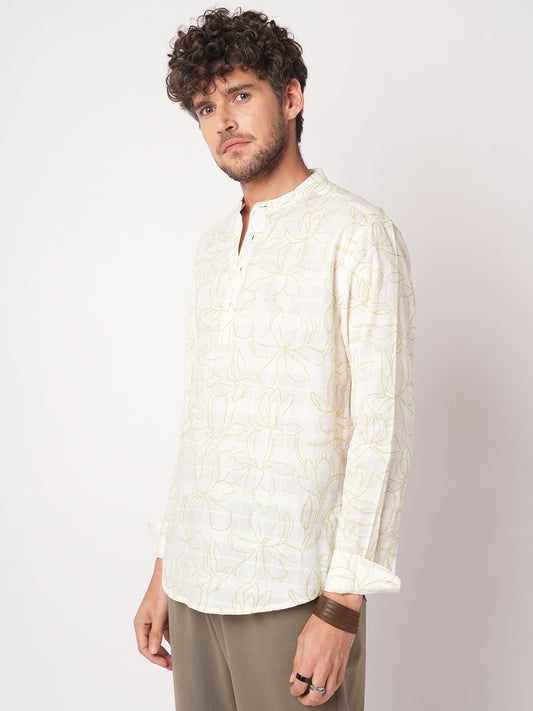 White Wildflower Sketch Kurta