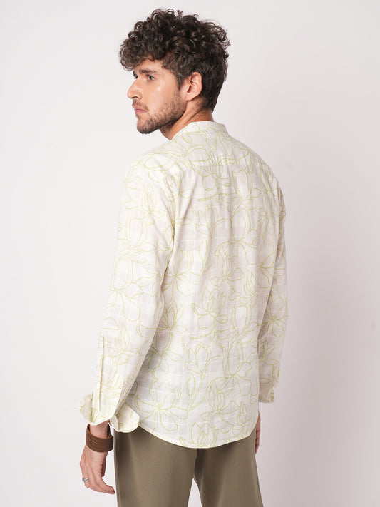White Wildflower Sketch Kurta