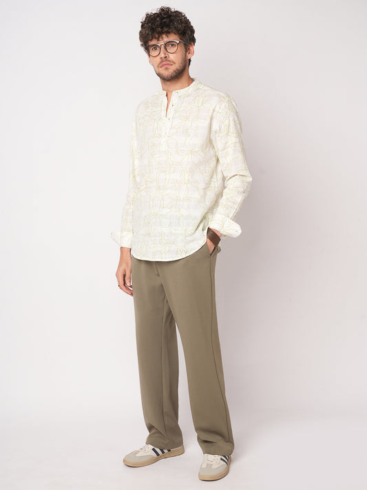 White Wildflower Sketch Kurta