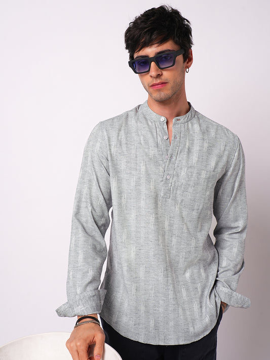 Ash Grey Linear Textured Kurta