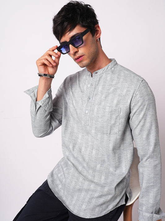 Ash Grey Linear Textured Kurta