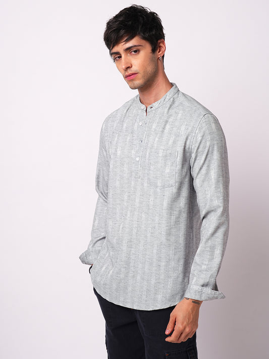 Ash Grey Linear Textured Kurta