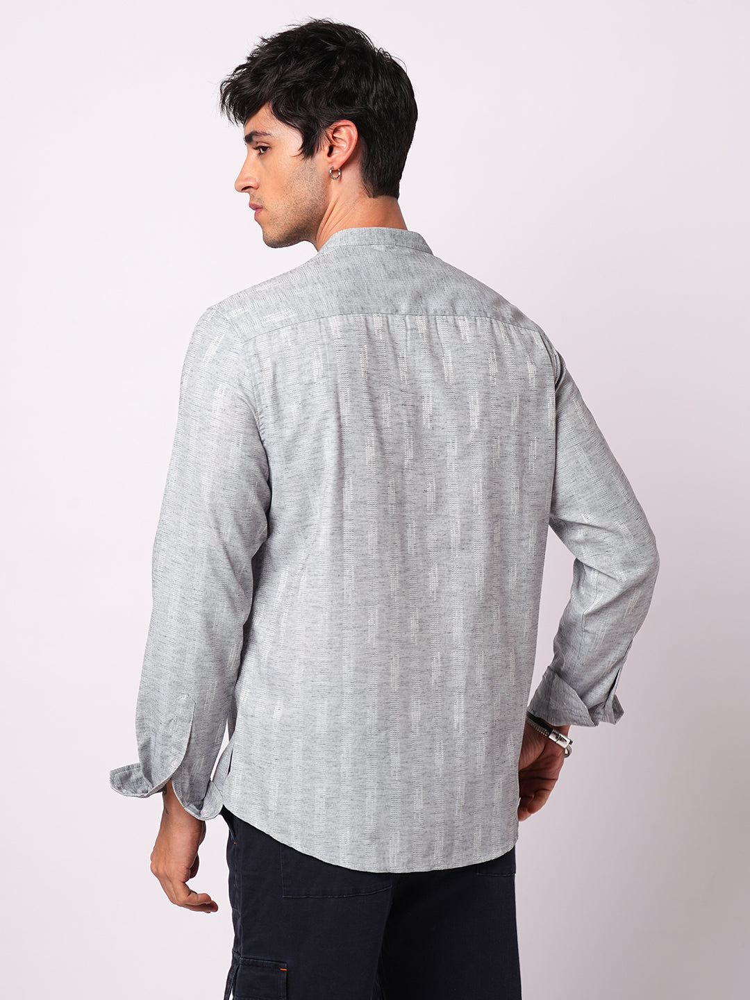 Ash Grey Linear Textured Kurta