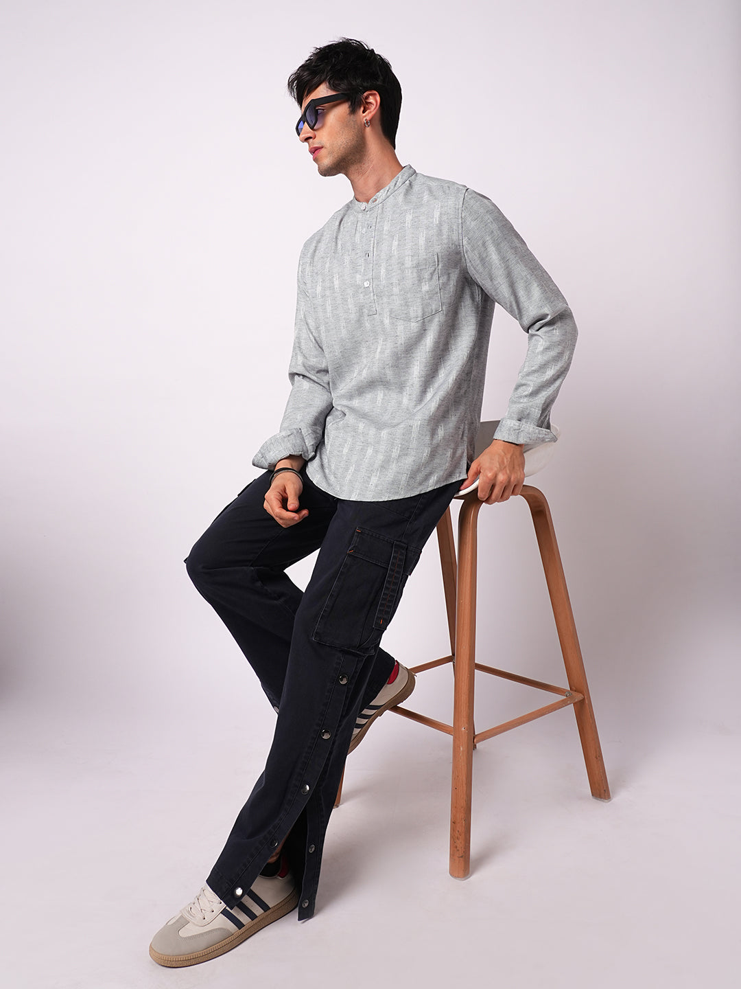 Ash Grey Linear Textured Kurta
