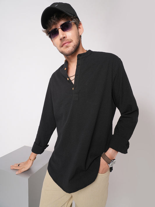 Ash Pinbar Black Seersucker Kurta