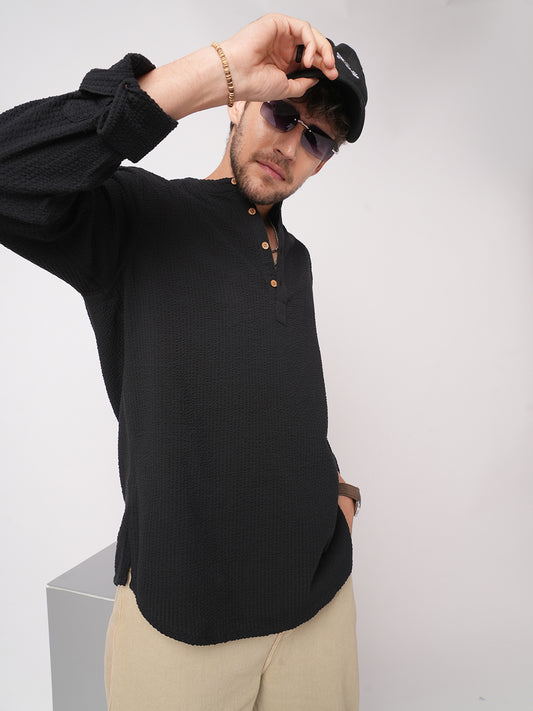 Ash Pinbar Black Seersucker Kurta