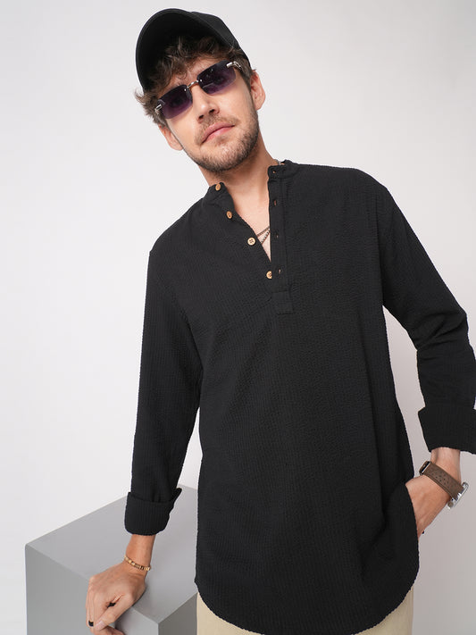 Ash Pinbar Black Seersucker Kurta