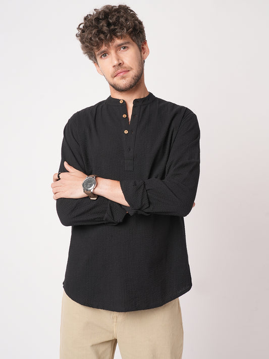 Ash Pinbar Black Seersucker Kurta