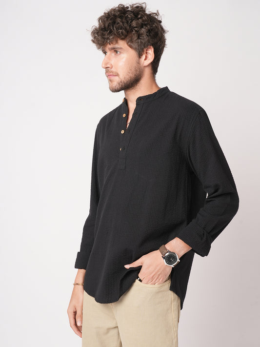 Ash Pinbar Black Seersucker Kurta