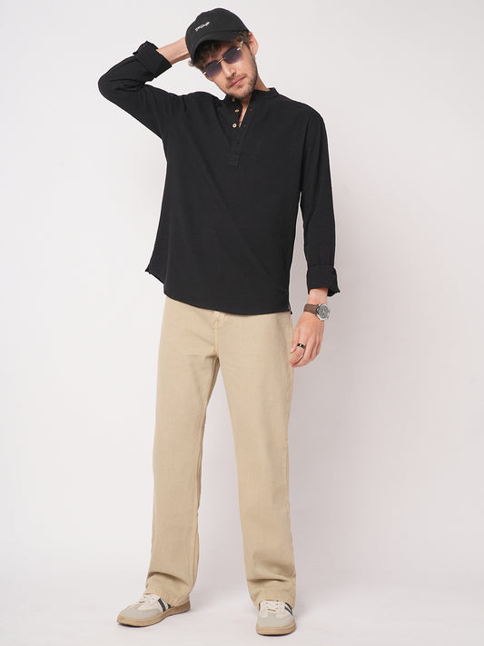 Ash Pinbar Black Seersucker Kurta