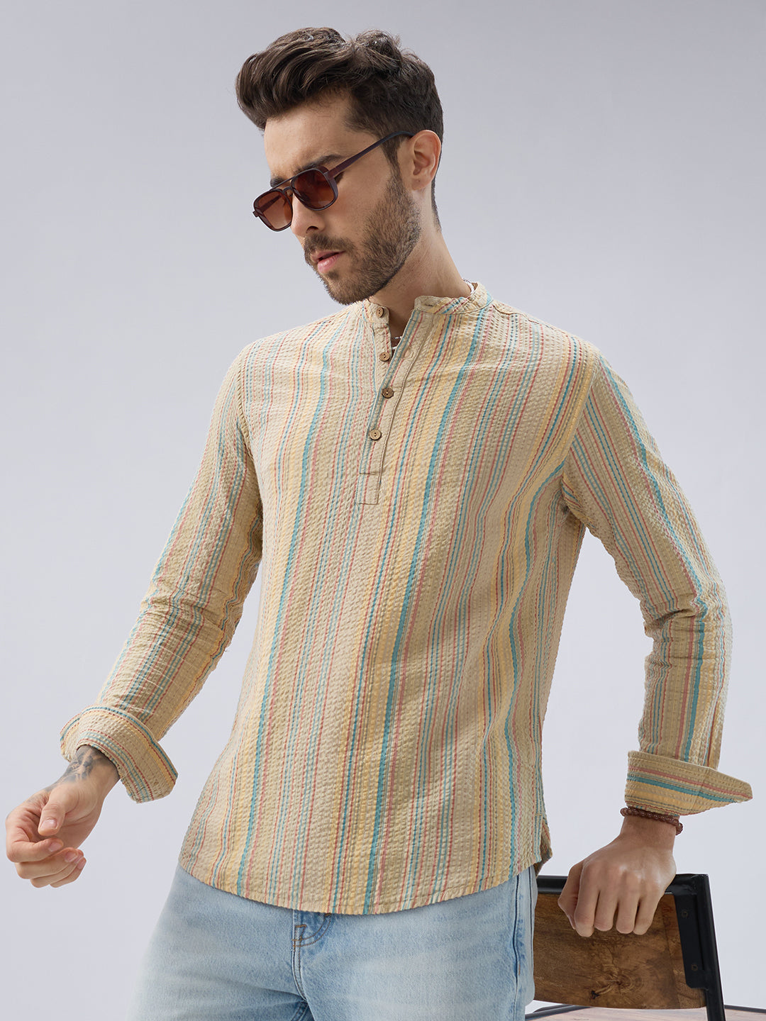 Multicolor Sundown Seersucker Striped Kurta