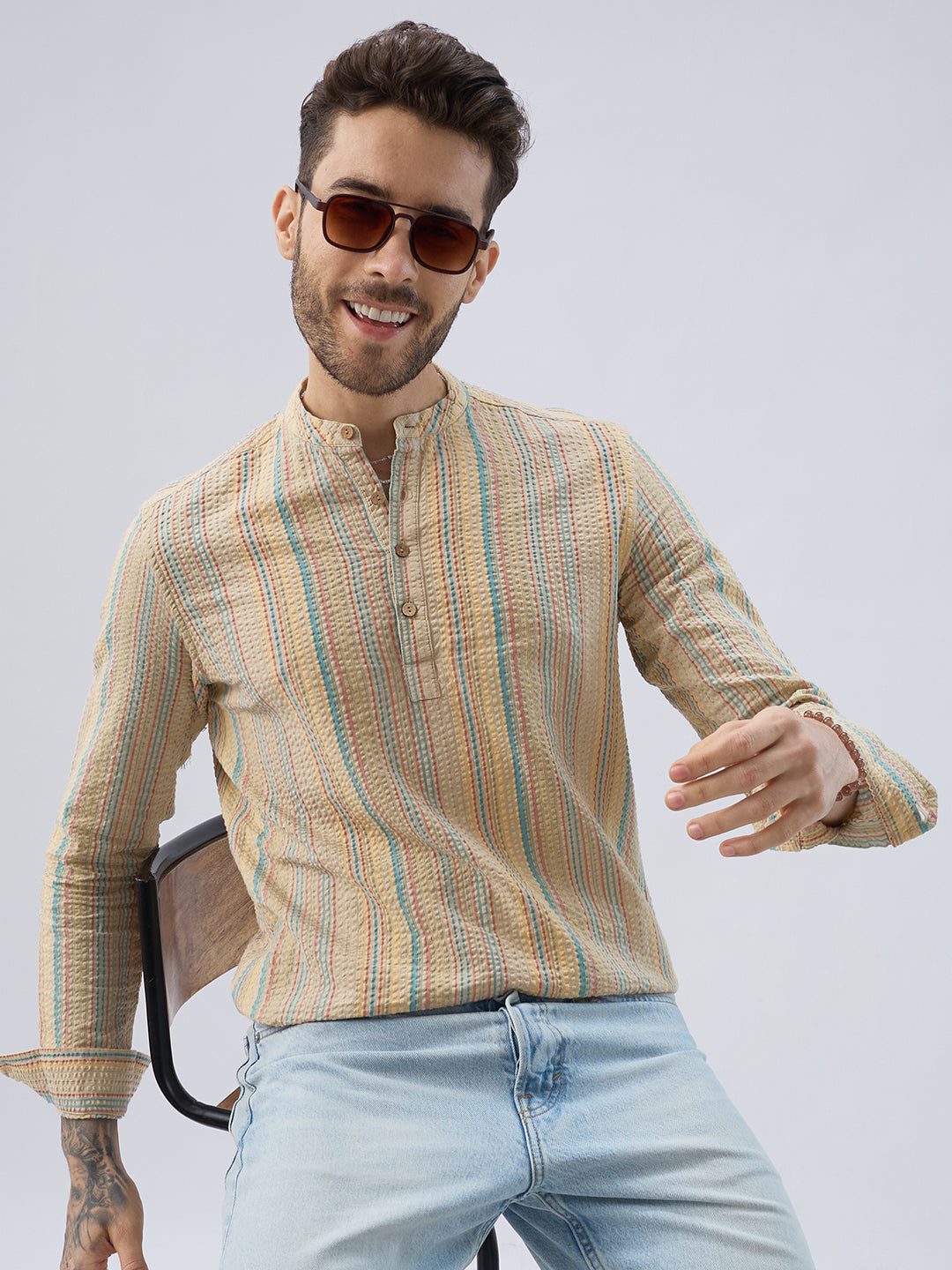 Multicolor Sundown Seersucker Striped Kurta