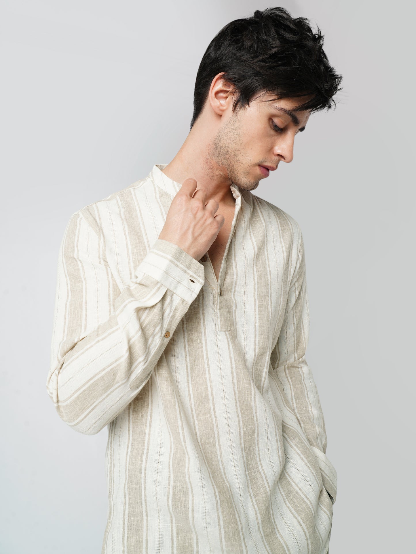 Rustic Sand Beige Vertical Striped Kurta