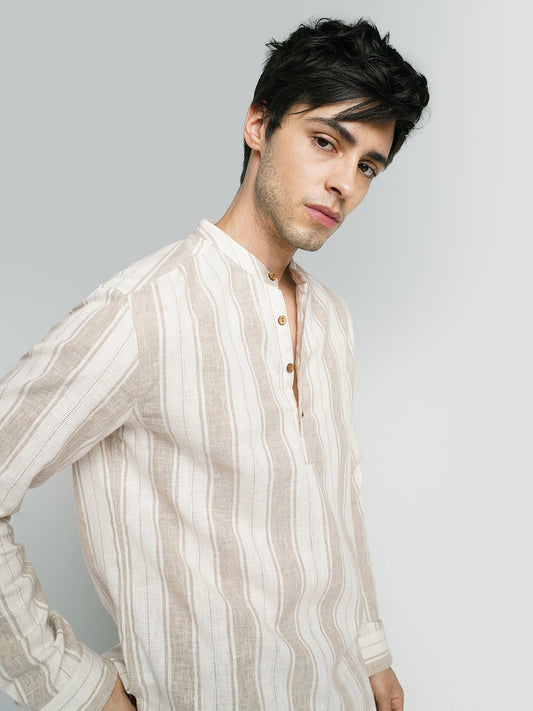 Rustic Sand Beige Vertical Striped Kurta