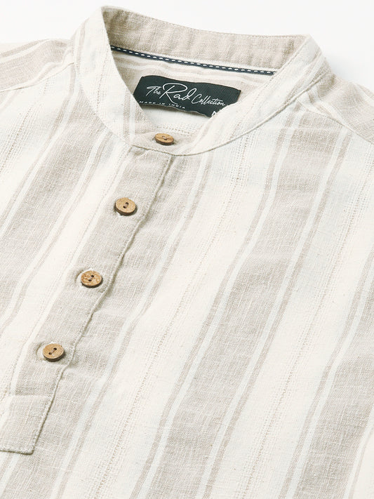 Rustic Sand Beige Vertical Striped Kurta