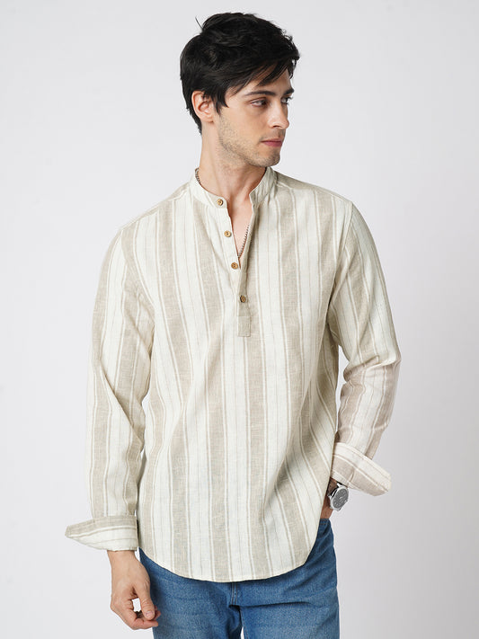 Rustic Sand Beige Vertical Striped Kurta