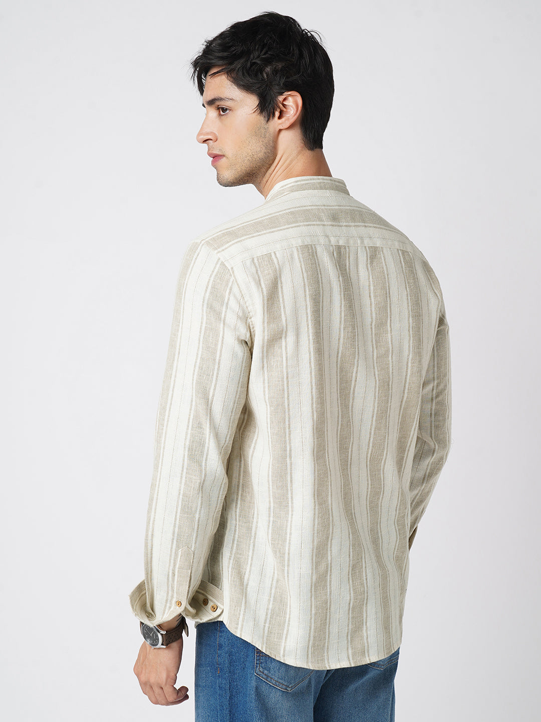 Rustic Sand Beige Vertical Striped Kurta