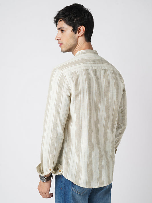 Rustic Sand Beige Vertical Striped Kurta