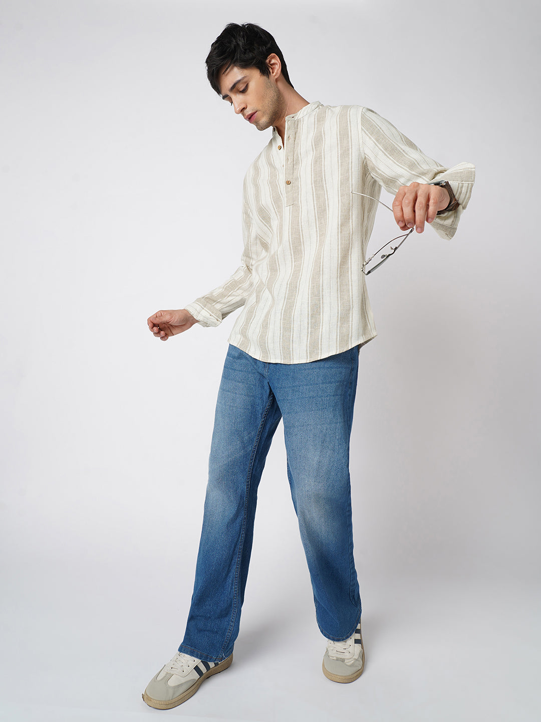 Rustic Sand Beige Vertical Striped Kurta