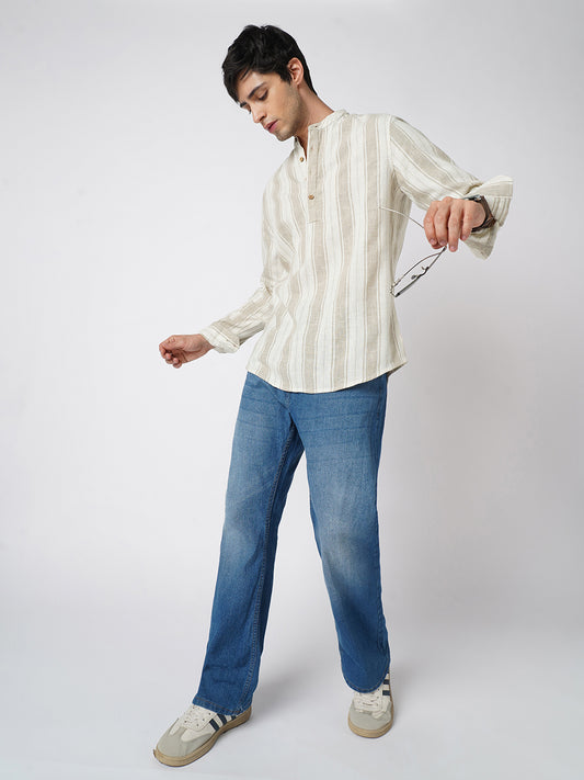 Rustic Sand Beige Vertical Striped Kurta