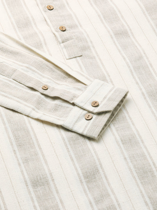 Rustic Sand Beige Vertical Striped Kurta
