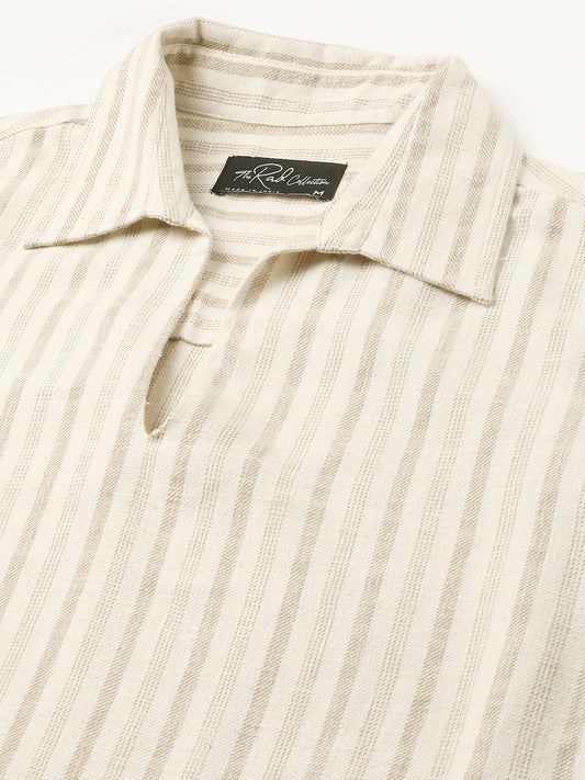 Sunbleached Cream Striped Polo Oversized Shirt