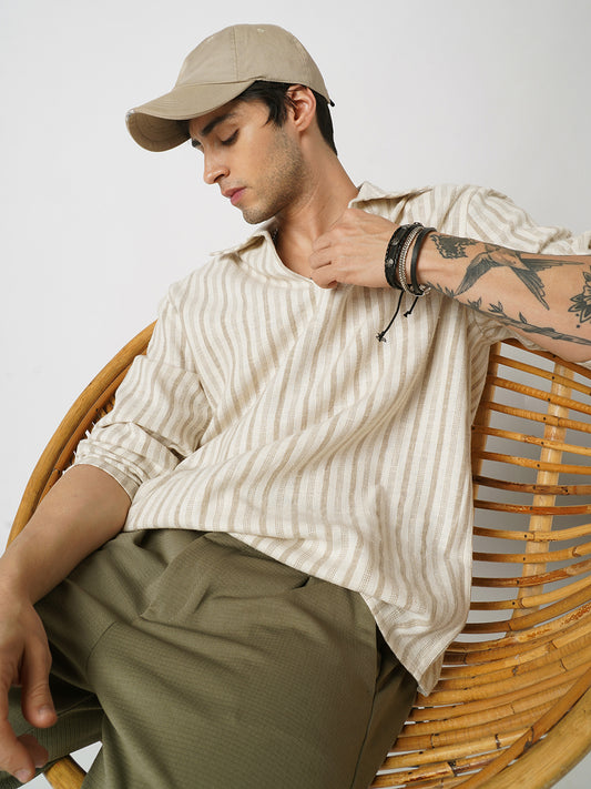 Sunbleached Cream Striped Polo Oversized Shirt