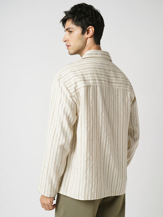 Sunbleached Cream Striped Polo Oversized Shirt