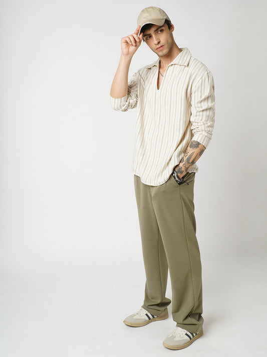 Sunbleached Cream Striped Polo Oversized Shirt