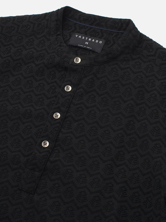 Black Self-Design Jacquard Kurta