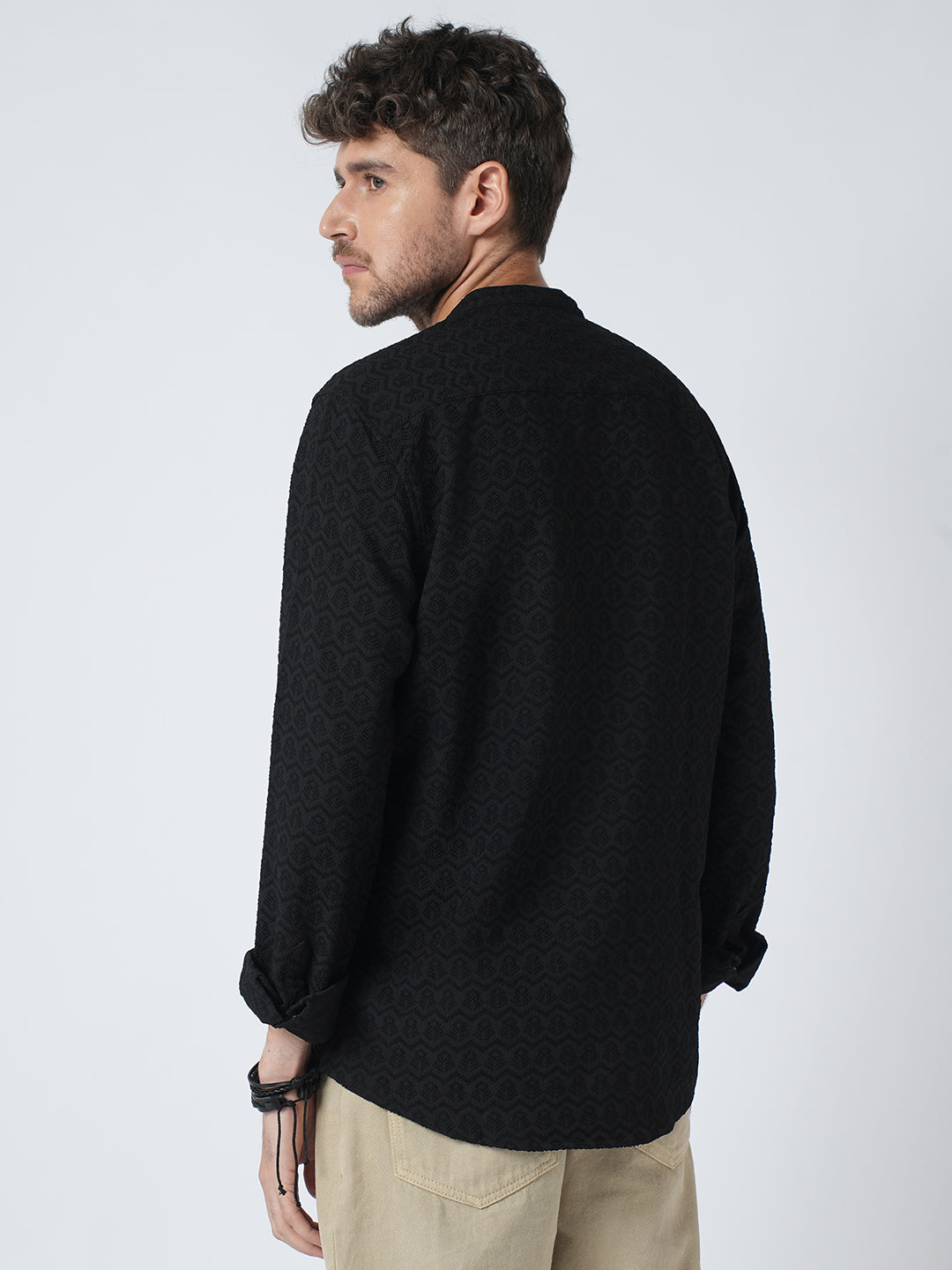 Black Self-Design Textured Kurta