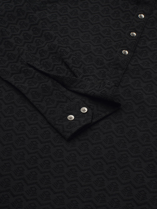Black Self-Design Jacquard Kurta