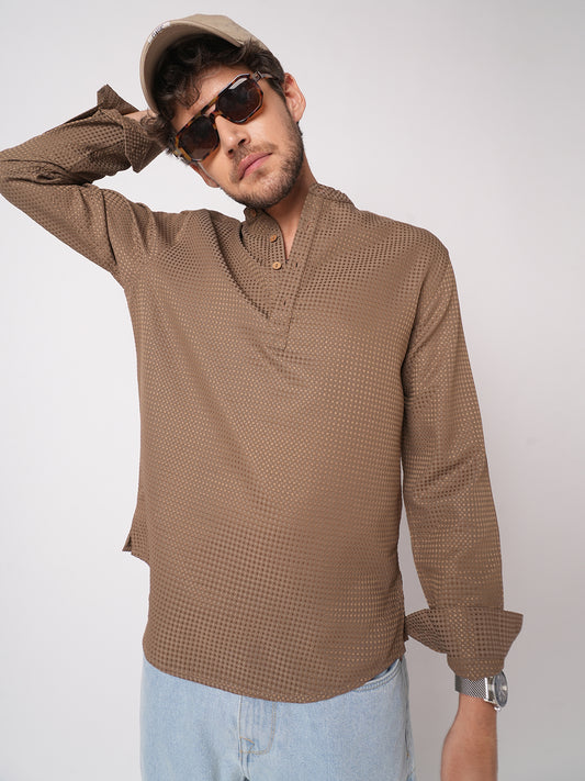 Muted Brown Dot Embossed Kurta