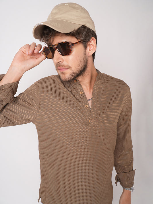 Muted Brown Dot Embossed Kurta
