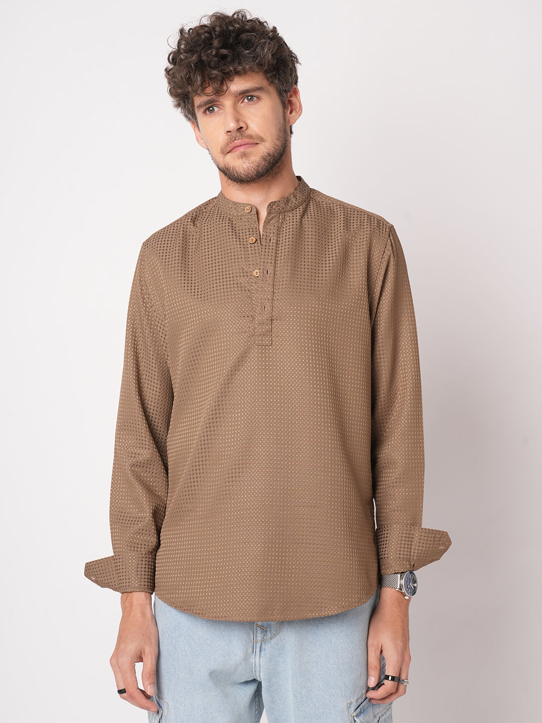 Muted Brown Dot Embossed Kurta