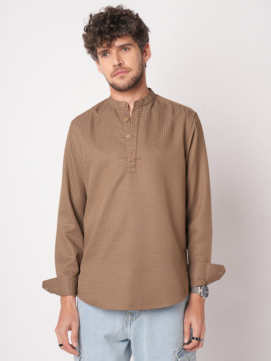 Muted Brown Dot Embossed Kurta