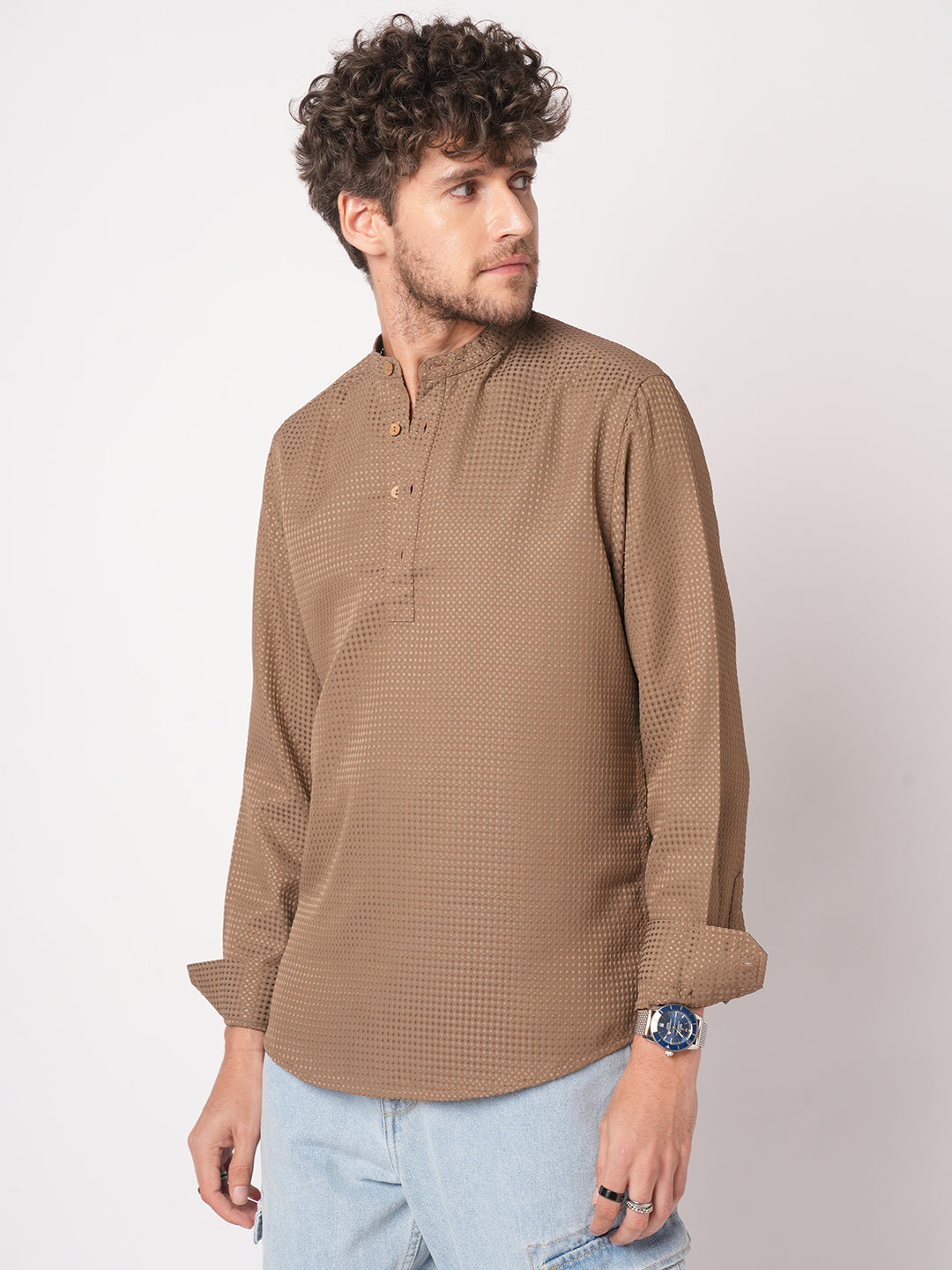 Muted Brown Dot Embossed Kurta