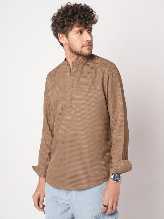 Muted Brown Dot Embossed Kurta