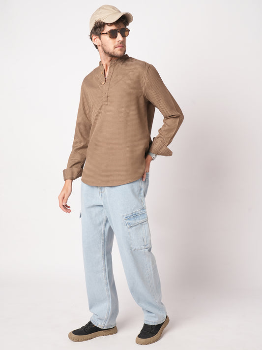 Muted Brown Dot Embossed Kurta