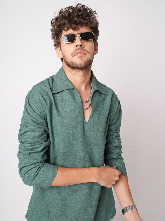Emerald Green Chambray Oversized Polo Shirt